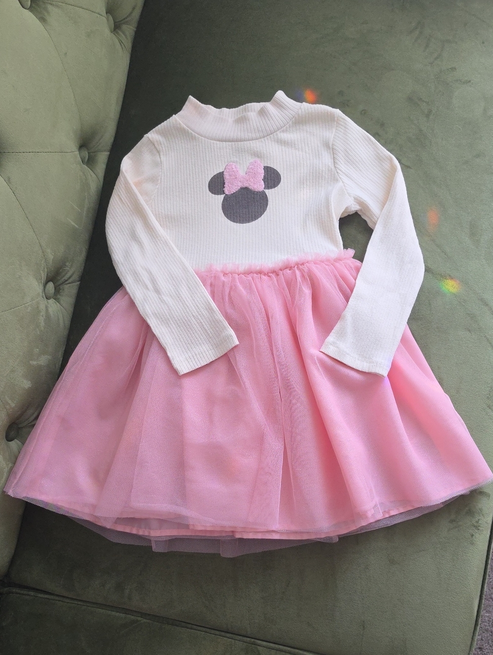 Disney Minnie Mouse White Knit Top Dress with Pink Tulle Skirt
